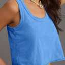 Tankaneo Womens Scoop Neck Cropped Tank Tops Summer Casual Cotton Workout Sleeveless Shirts Loose Fit Basic Tee Blue