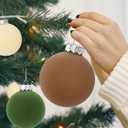 Waipfaru 15 Pcs(3.9 In/100 mm) Velvet Christmas Ornaments Balls Set, Brown Green Neutral Christmas Tree Ornaments, Flocked Xmas Tree Balls for Xmas Holiday Party Decorations