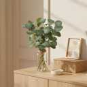 Briful Artificial Eucalyptus Stems in Glass Vase with Faux Water, 14" Fake Plant Eucalyptus Leaves for Home Bathroom Office Farmhouse Wedding Centerpiece Dcor (Clear)