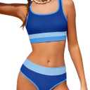 Girls Bathing Suit Color Block Bikini Sets Girls 2 Piece Swimsuit Adjustable Straps Girl Swimsuit with Chest Pad 9-16Y (Blue)