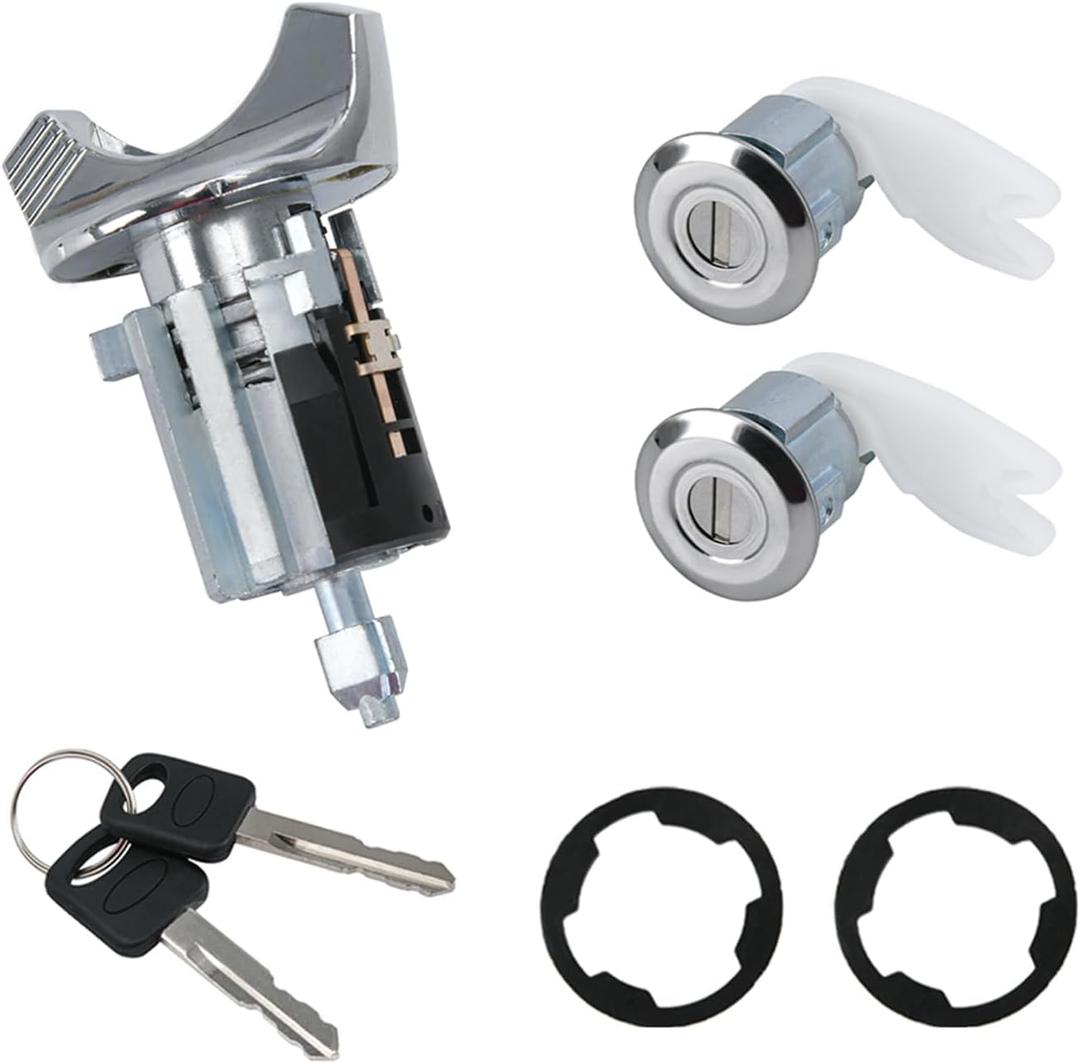 Ignition Switch with Key Door Lock Cylinders Compatible with Ford Bronco F150 F250 F350 E150 E250 E350 Ranger Crown Victoria Replaces# C-42-150 DP-42-122 (Ford F-Series&E-Series Van 92-95)