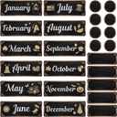 Gueevin 60 Pcs Industrial Chic Months of the Year Bulletin Board Set Holiday Monthly Headliners Employee of the Month Sign 12 Seasonal Monthly Headers for School Classroom Teacher Chalkboard Calendar