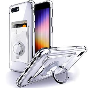 Shields Up Designed for iPhone SE Case 2022 (3rd Gen)/iPhone SE Case 2020/iPhone 8 Case/iPhone 7 Case with Card Holder [3 Cards] & Ring Stand, Slim Protective Cover for iPhone SE3/SE2/8/7 - Clear