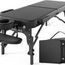 Professional Massage Table Portable 2 Fold Premium Elastic Foam Wooden Leg Hold Up to 1100LBS 10 Heights Adjustable with Carrying Bag All Black