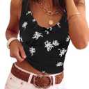 Tankaneo Womens Ruffle Deep V Neck Tank Tops Summer Sexy Floral Print Sleeveless Fitted Shirts Trendy Y2k Going Out Crop Tops (Black, L)