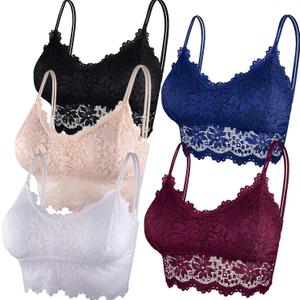 Duufin 5 Pcs Lace Bralettes for Women Bralette Padded Lace Bandeau Bra (Large-X-Large, Redblue Black, Beige, White)