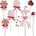 8 Pcs Christmas Candy Picks Set, Christmas Tree Decorations Picks Santa Hat Gloves Candy Cane Balls Peppermint Candy Picks Vase Filler Crafts & Tree Ornament Wreath Holiday Decorations Red