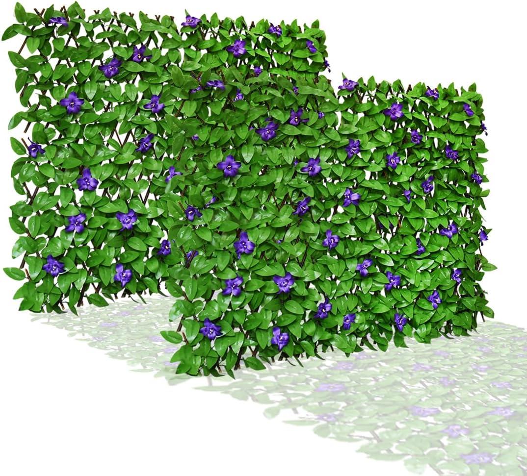 Expandable Fence Privacy Screen for Balcony Patio Outdoor,Decorative Faux Ivy Fencing Panel,Artificial Hedges (Single Sided Leaves) (Purple)