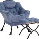 Lazy Chair with Ottoman, Modern Accent Chair Contemporary Lounge Leisure Sofa Chair with Armrests, Reading Chair and Folding Footstool Set for Living Room, Bedroom, Office (Plush Light Blue)