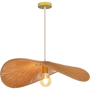 Arturesthome 19.68" Boho Rattan Pendant Light Fixture Modern Style Hanging Light Farmhouse Chandeliers Ceiling Lamp for Living Room Dining Room Bedroom, 19.65" * 5.1"