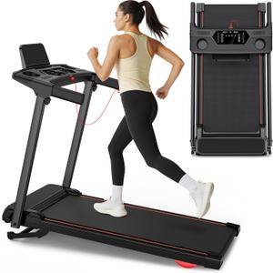 Treadmill with 0-15% Auto Incline, 0.6-7.5MPH Foldable Walking Pad Treadmill with Handle Bar for Home Small, 3.0HP Low Noise Portable Walking Running Machine for Small Space, 350LBS Capacity (Black)