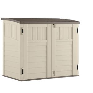 Suncast 34 Cu Ft Horizontal Resin Plastic Storage Shed - Outdoor Storage Shed with Floor Included, Lockable, Weatherproof, Fits Small to Medium Trash Cans, Generators, & Garden Tools, Vanilla Stoney (No Size)