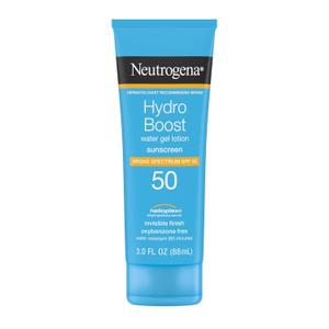 Neutrogena Hydro Boost Water Gel Sunscreen SPF 50, OilFree Hydrating & WaterResistant Face & Body Sunscreen Lotion, NonGreasy, Broad Spectrum, Lightweight Moisturizer, 3 fl oz