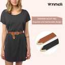 VONMELLI 2 Pack Women's Leather Belts for Jeans Dresses Fashion Gold Buckle Ladies Belt (Brown)