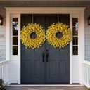 26 Inch Artificial Yellow Forsythia Wreath for Front Door, Large Faux Forsythia Wreath Spring Summer Flower for Fireplace Farmhouse Wall Window Home Outdoor Decorations