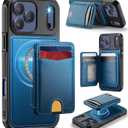 for iPhone 17 Pro Max Wallet Case Compatible with Magsafe, Magnetic RFID Blocking Card Holder Kickstand 2 in 1 Detachable Case for iPhone 17 Pro Max 6.9", Blue