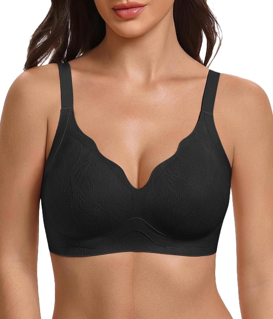 Avidlove Wireless Bras for Women Comfort Seamless Jelly Bra V Neck T Shirt Bralette Everyday Bras, Large