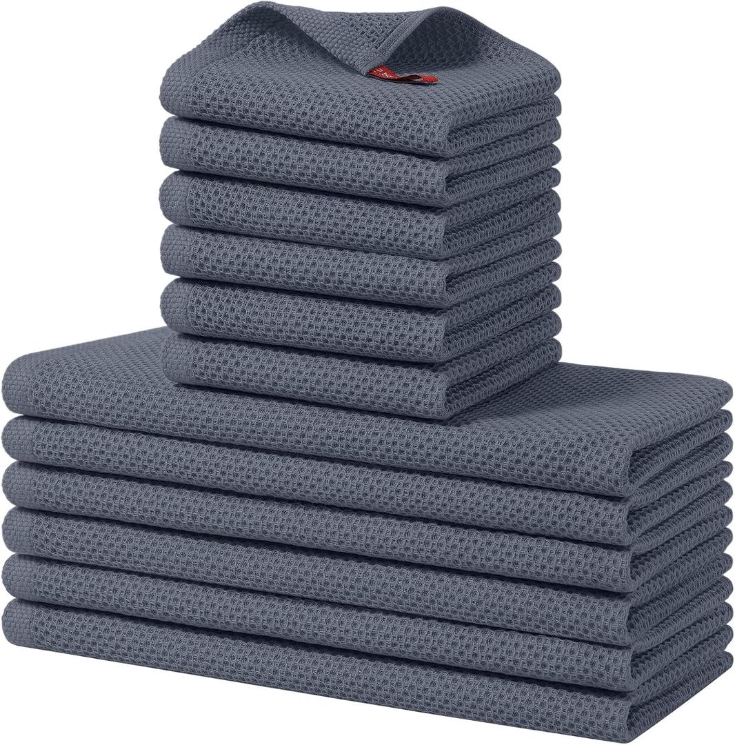Homaxy 100% Cotton Kitchen Towels and Dishcloths Set, 12 x 12 Inches and 13 x 28 Inches, Set of 12 Bulk Kitchen Towels Set, Ultra Soft Absorbent Dish Cloths for Washing Dishes, Dark Grey