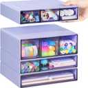 Desk Storage Organizer with 9 Drawers, 4 Tiers Stackable Desktop Craft Storage Drawers, Clear Storage Box Caddy for Stationary Makeup Jewelry Office Craft Supplies (Purple)