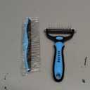 Docrok Pet Grooming Combo - Blue Deshedding Brush with Metal Comb for Detangling and Dematting Long, Matted Fur on Cats and Dogs