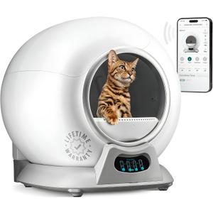 Self Cleaning Litter Box with Auto Safety Sensors for Multiple Cats - Automatic Cat Litter Box Self-Cleaning - Covered Ultra Odor Removal - Smart APP Control - Compatible On All WiFi - Electric Robot (Gray Without Bag)