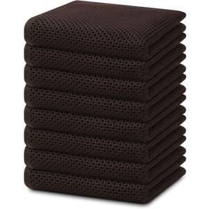 Homaxy 100% Cotton Waffle Weave Kitchen Dish Towels, Ultra Soft Absorbent Quick Drying Cleaning Towel, 13 x 28 Inches, 8-Pack, Dark Brown