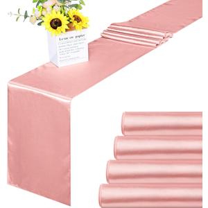 Aneco 4 Pack Satin Table Runner 12 x 108 Inch Long Bright Silk and Smooth Fabric Party Table Runner for Wedding Banquet Party Decoration- Rose Gold