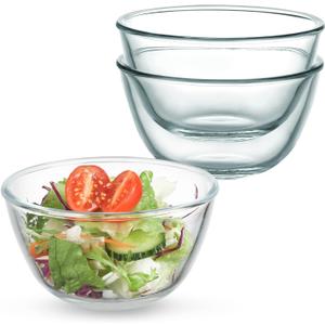 WHJY 3-Pack 5-Inch Glass Cereal Bowls, Clear Glass Serving Bowls for Salad, Pasta, Soup, Cereal - 16 oz Capacity, Modern Style (Small)