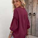 Womens V Neck Button Down Tops Puff Long Sleeve Tunic Blouse Dressy Loose Fit Basic T Shirt Business Casual Work Tops (Red, M)