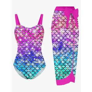 UNIFACO Girls One Piece Swimsuit with Cover Up Skirt 2 Piece Bathing Suit Swimwear Sets 9Y