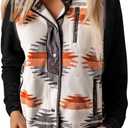 SELINK Womens Fleece Jacket Western Aztec Print Long Sleeve Snap Button Down Shacket Jackets with Pockets (Medium, Grey(only Vest))