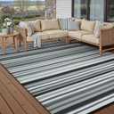 Outdoor Plastic Straw Rug Waterproof Patio 9x12 Black White Stripe Mat for Porch Camping RV Balcony Deck Courtyard Reversible Lightweight Durable Portable Carpet