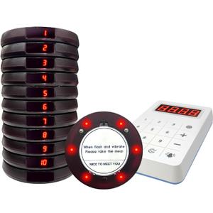 Restaurant Buzzer System, 10 Coaster Beeper Pager System with Buzzer, Customer Queue Pagers Set with Vibration, Flashing and Buzzer, for Food Truck, Church, Nursery