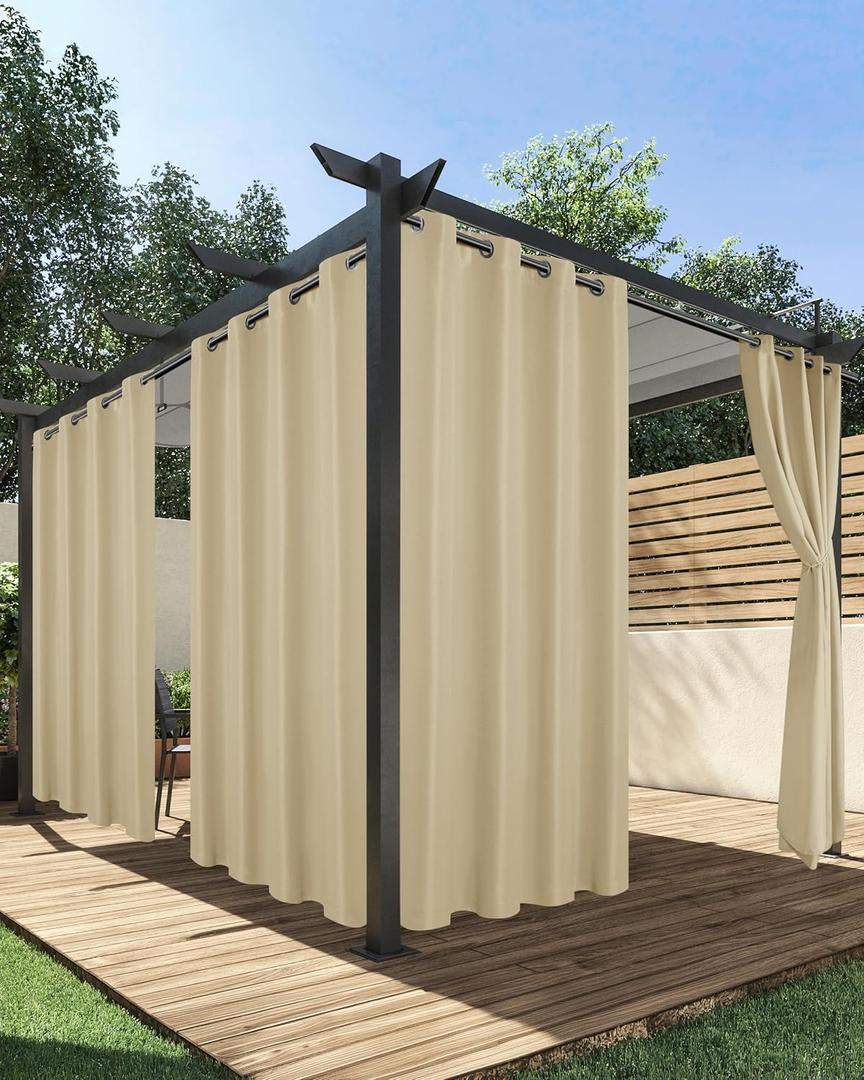 HolidayIdeas Outdoor Curtains for Patio Waterproof, 2 Panels - 84 x 108 Inch - Privacy Protection & Light Filtering Curtains Grommet Outside Curtains for Porch, Gazebo, Pergola, Backyard (Cream)