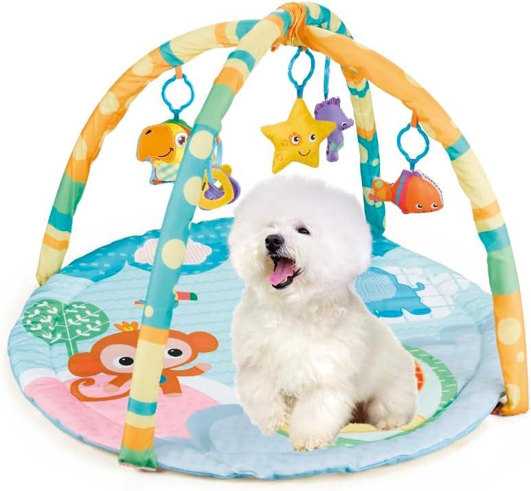 Puppy Play Gym - Dog & Cat Activity Mat with Squeaky Toys - Interactive Sensory Mat for Pets (Suitable for Dogs & Cats Up to 25 lbs)