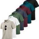 ZITY 7 Pack Mens Polo Shirts with Pocket Moisture Wicking Short Sleeve Outdoor Golf Athletic Work Multipack Shirts (Large, Black+grey+army Green+apricot+wine Red+dark Teal Blue+white)