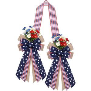Riceshoot 63 Inch Double Sided Patriotic Door Wreath Bow 4th of July 250th Anniversary Decor Red White Blue Bow Wreath for Front Door Indoor Outdoor Independence Day Memorial Veterans Day
