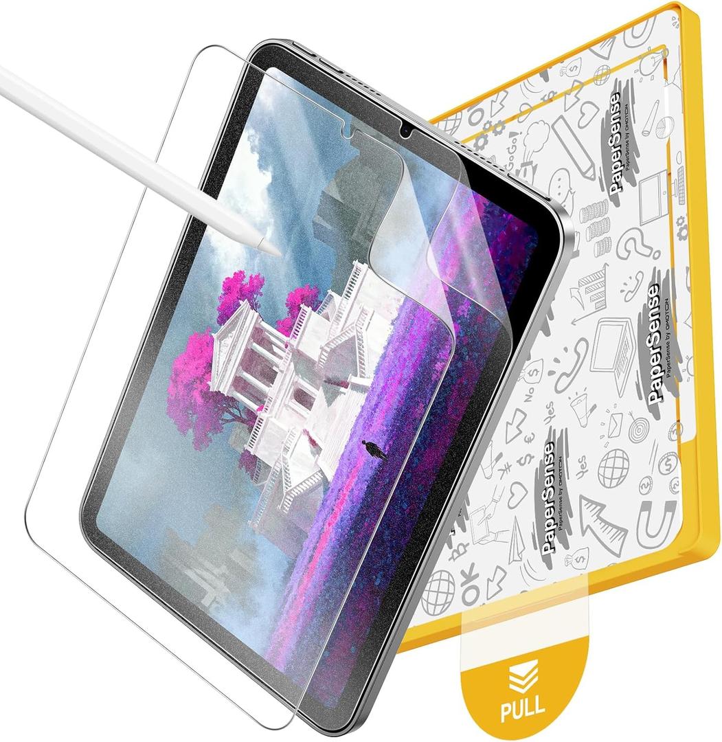OMOTON PAPERSENSE 2 Pack Paper Screen Protector for iPad Mini 7 A17 Pro Mini 6 6th(2024/2021, 8.3-inch), Anti-glare Matte PET Film with Easy Installation Tray, Draw Like on Paper, Ultra-Responsive