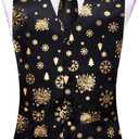 Hi-Tie Suit Vest for Men Christmas Mens Suit Vest Casual 5 PCS V-Neck Vest Tie& Bow Tie Hanky Cufflink Set for Party (XX-Large, Black and Gold)