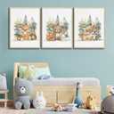 3 x 3 Pcs Nursery Woodland Animals Canvas Wall Art Fox Bear Deer Painting Picture Wall Decor Cute Wild Animals Poster Print Artwork For Baby Bedroom Kids Room Home Decoration (16inx24in Unframed)