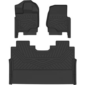 Floor Mats Fit for Ford F-150 2015-2025/ F150 Lightning SuperCrew Cab (Rear w/o Fold Flat Storage), All Weather Protection TPE Odorless Anti-Slip Automotive Floor Liners, 1st, 2nd Row Full Set Liners