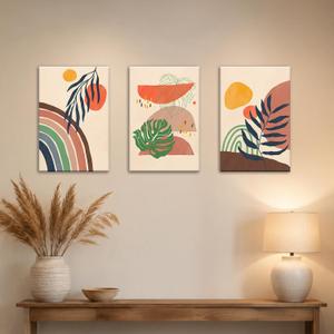 Motivilla 24x16 In Canvas Wall Art Set of 3, Monstera Leaf | Easy to Hang Canvas, Boho Botanical Style For Bedroom, Living Room, Hallway