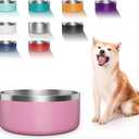Dog Bowl, Stainless Steel Dog Food and Water Bowl with Non Slip Quiet Bottom, Easy to Clean, Dishwasher Safe, 64oz, Pink