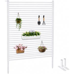 Twira Outdoor Privacy Screen 47" x 71", Freestanding Feet Privacy Fence Screen for Outside, Trash Can Metal Privacy Panels, 4FT x 6FT Decorative Pipes and Slats Divider for Backyard Patio Garden White