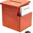 Juvale Wooden Suggestion Box with Lock and Keys, Brown Ballot Box with 50 Blank Suggestion Cards, Locking Lid and Side Slot for Donation, Comments, Feedback (7.5 x 7.1 x 5.5 In)
