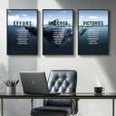 Framed Motivational Wall Art for Office Decor, Set of 3 Inspirational Modern Iceberg Canvas Wall Art Prints, Navy Blue Effort Success Victory Quotes for Home Office Gym Wall Decor, 16x24