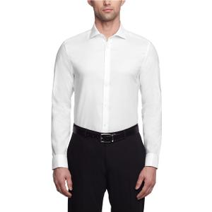 Calvin Klein Men's Non Iron Stretch Slim Fit Dress Shirt French Cuff Shirt, White, 17.5" Neck 34"-35" Sleeve, XL, White