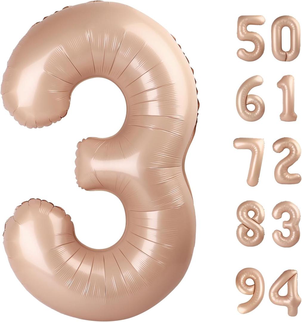 Light Brown 3 Balloon, Tan Number Balloons 40 Inch, Beige 3rd Birthday Decorations for Kids Girls Boys, Men Women Sandy Brown Party Supplies for Party Decorations, Khaki Number 3 Balloon