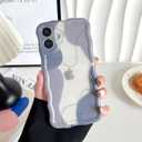 DEFBSC for iPhone 16 Case, Cute Clear Wavy Art Design Aesthetic Pattern Phone Case for Women Girls, Wave Frame Durable Protective Cover Full Camera Protection Bumper for iPhone 16, Dusty Blue