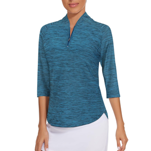 Cucuchy Womens Golf Shirt Quick Dry 3/4 Sleeve Quarter Zip Polo Workout Tops Tennis Shirts XXL